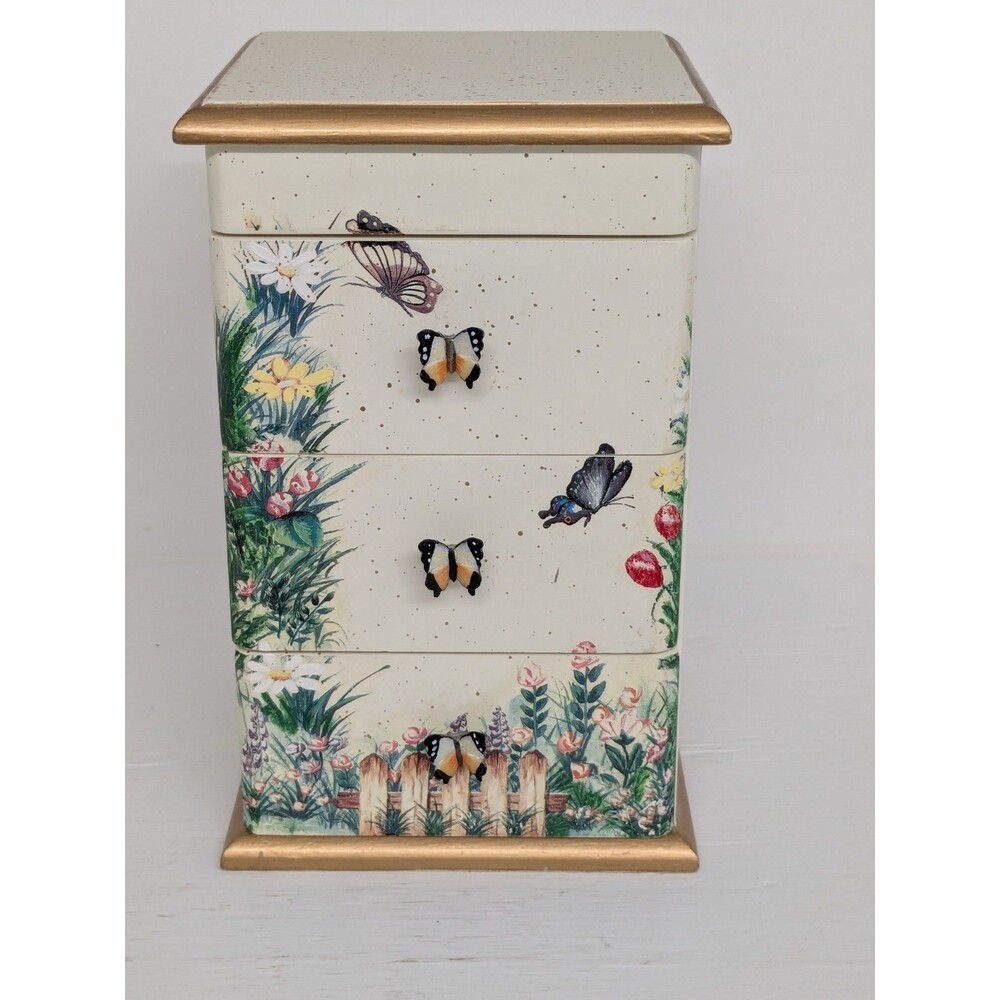 Hand Painted Butterfly Dresser Jewelry Box 3 Drawers Handpainted Fairy Cottage